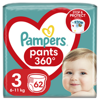 PAMPERS Pants 3 autiņbiksītes 6-11 kg svaram, iepakojums 62 gab.