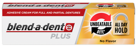 BLEND-A-DENT Plus bez garšas fiksācijas krēms protēzēm, 40 g – nepārtraukta noturība