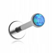 Titano labret auskaras su mėlynu opalu, sidabrinis, 1.2/8/3 mm