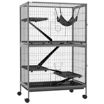 "Pawhut" narvas graužikams Daugiafunkcinis 4 platformos 3 rampos 4 durys Matmenys 80L x 52W x 128H cm Plieninis pilkas sidabrinis juodas