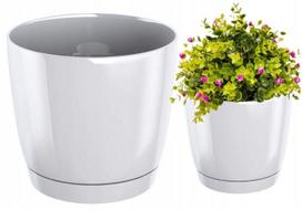 Stilingas baltas apvalus gėlių vazonas 13.5x12.4 cm - plastikinis, viduje ir lauke naudojimui