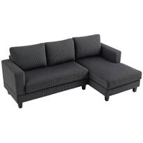 HOMCOM Kampinė sofa su šezlongu, 3 vietų, L formos, paminkštinta, su korduro atrodančiu audiniu, didelio tankio putplasčiu, iki 400 kg, skirta svetainei, miegamajam, 214 x 134 x 87 cm, tamsiai pilka, Tamsiai pilka