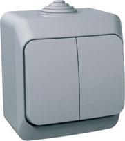 2 gang one way switch with locator light IP44 grey Cedar Plus WDE000651 | 3303432400279