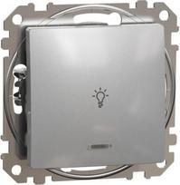 1-way Push-Button 10A with Blue LED Locator light with Lamp Symbol, aluminium Sedna Design SDD113132L | 3606481479488