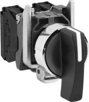 Black complete selector switch Ø22 3-position spring return 2NO. range of product: Harmony XB4 - device short name: XB4 - fixing collar material: zamak - mounting diameter: 22 mm - shape of signaling unit head: round - contacts operation: slow-break XB4BJ53 | 3389110887129