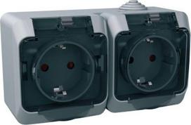 Double socket-outlet with transparent lid IP44 gray Cedar Plus WDE000625 | 3303432400514