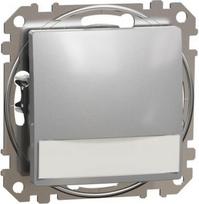 Push-Button, Sedna Design & Elements, 1-way, 12V, 10A, with blue locator and label holder, aluminium SDD113143L | 3606481479518