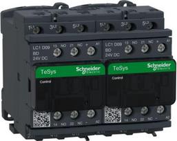 Reversing Contactor, TeSys Deca, 3P(3NO), AC-3, <=440V, 9A, 24V DC coil, with electrical interlockin LC2D09BD | 3389110392081