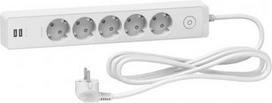 Extension cord, 5 sockets, 3m, with switch, 2 USB-A, 16A, white, Unica ST945U3W | 3606489494070