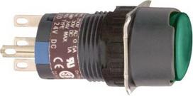 Illuminated monolithic push button, Harmony XB6E, round green flush, 16mm, spring return, 24V DC, 1C XB6EAW3B1P | 3389110625028