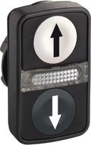 Head for illuminated double headed push button, Harmony XB5, 2 white black flush, 22mm, 1 central pi ZB5AW7A1724 | 3389119603478