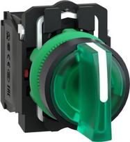 Illuminated selector switch, Harmony XB5, grey plastic, green handle, 22mm, universal LED, 3 positio XB5AK133M5 | 3389118223318