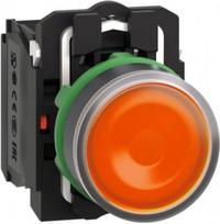 Illuminated push button, Harmony XB5, plastic, orange flush, 22mm, universal LED, plain lens, 1NO + XB5AW35B5 | 3389110904185