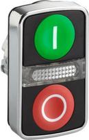 Illuminated double headed push button head, Harmony XB4, metal, 22mm, 1 green flush marked I + 1 pil ZB4BW7A3741 | 3389119043755
