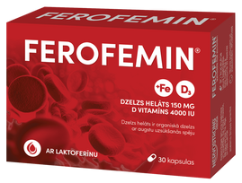 D Vitamīnu saturošas FEROFEMIN kapsulas sievietēm, 30 gab.