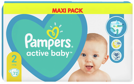 PAMPERS Active Baby Maxi 2 autiņbiksītes (4-8 kg), 72 gab.