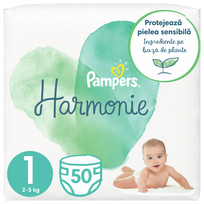 PAMPERS Harmonie 1 autiņbiksītes (2-5 kg), iepakojumā 50 gab.
