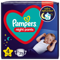 PAMPERS Night 4 biksītes 9-15 kg svara bērniem, 25 iepakojumā