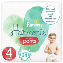 Pampers Harmonie 4 (9-15 kg) draudzīgas jaundzimušajiem autiņbiksītes, 24 gab.