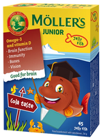 MÖLLER'S Junior želejas zivtiņas ar kolas garšu — 45 gab. Zivju Eļļa
