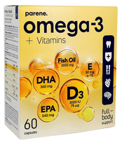 PARENE Kapsulas ar Omega-3, D3 un E vitamīnu, 60 gab.