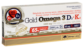 OLIMP LABS Gold Omega-3 komplekss ar D3 un K2 vitamīniem, 30 kapsulas