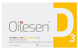 OILESEN VITAMĪNS D3 1000SV – 80 mīksto kapsulu iepakojums