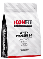 ICONFIT Whey Protein 80 - Šokolādes garšas pulveris ar STĒVIJU, 1000 g