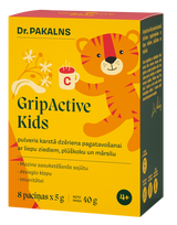 DR. PAKALNS Gripactive Kids Ar Plūškoku, Liepu Ziediem Un Mārsilu Karstais Dzēriens, 8 paciņas