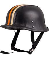 Retro atviro veido motociklininko šalmas Sodager Stripes - Juoda su oranžine ir smėlio spalvos juostele
