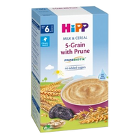 HIPP Organic 5 graudēšanas biezputra ar svaigi žāvētām plūmēm, Piena bāze (6+ mēneši), 250 g