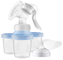PHILIPS Avent manuālais piena pumpis un Lotus glabāšanas trauciņi, 1 komplekts