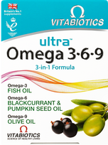 VITABIOTICS Ultra Omega 3-6-9 — 60 kapsulu iepakojums
