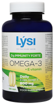 LYSI Omega-3 ar D3 un E vitamīniem imunitātes stiprināšanai, 100 kapsulas