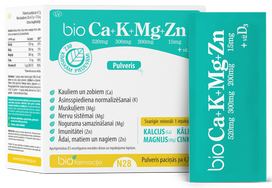 BIOFARMACIJA D3 vit. ar kalciju, kāliju, magniju un cinku pulverveida uztura bagātinātājs, 28 gab.