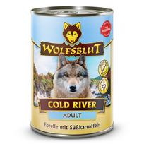 WOLFSBLUT Cold River su upėtakiu ir lašiša konservai suaugusiems šunims, 395 g