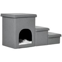 Laipteliai gyvūnams su slėptuve ir daiktadėže, šviesiai pilki, 73,5 × 33 × 40,5 cm