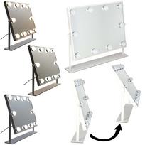 Kosmetinis veidrodis su 10 LED lempučių ir 3 šviesos spalvomis, baltas, 45 × 37 × 7,5 cm