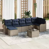 Lauko baldų komplektas Sodo Sofų Rinkinys su pagalve 8 pcs Pilka Poli ratanas