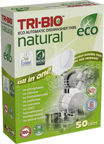 TRI-BIO Natural trauku mazgājamās mašīnas tabletes, 50 gab.