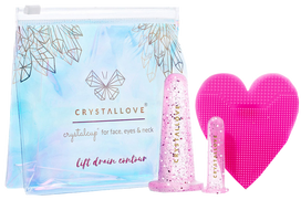 CRYSTALLOVE Rožu silikona masāžas bankas – sejas kopšanas komplekts