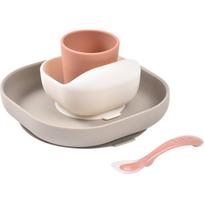 Beaba 4-Piece Silicone Dinner Set indų rinkinys Terracotta / Gazelle 4m+ 4 vnt.