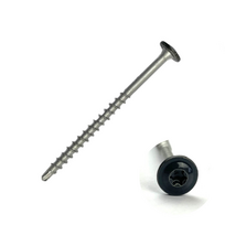 Terasiniai medsraigčiai FASTSHIFTER, 4,5 x 65 mm, plačia galvute, su grąžteliu, nerūd. plieno SS410,