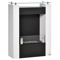 HOMCOM Etanolio židinys Bio etanolio degiklis 2000W 1,5L 3 val. degimo trukmė Laisvai pastatomas, pagamintas iš plieno, nerūdijančio plieno, grūdinto stiklo, baltos ir juodos spalvos 60x20x79cm