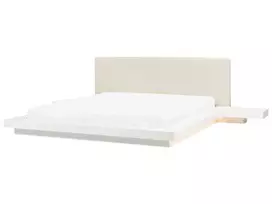 ZEN LED dvigulė lova iš dirbtinės odos, 180 x 200 cm, balta