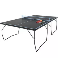 Stalo teniso stalas, sulankstomas su tinkleliu, ratukais, 2 stalo teniso lazdomis ir 3 kamuoliukais, juodas, 274 x 152,5 x 76 cm