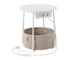 Šoninis staliukas su įmontuotais elektros lizdais ir USB prievadais NOIRA 45 cm smėlinis/baltas