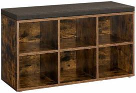 Songmics Vasagle Batų lentyna su sėdyne 30 x 87 x 48 cm vintažinė rudai pilka