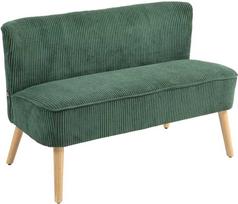 HOMCOM 2 vietų sofa, sofa su kordine išvaizda, medinės kojos, minkšta sofa, dvivietė sofa svetainei, miegamajam, 117 x 56,5 x 77 cm, žalios spalvos