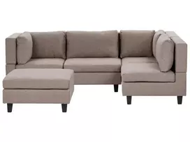 Modulinė 4 vietų sofa UNSTAD kairinė ruda su pufu